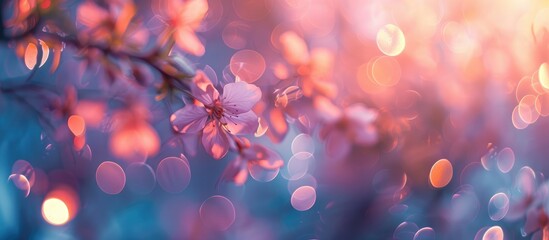 Lovely spring bokeh suitable for design projects with ample space for text. - obrazy, fototapety, plakaty