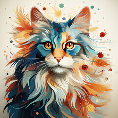 Artistic vector illustration of a cat with vibrant colors and abstract elements