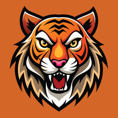 Obraz premium A tigers head with its mouth open in a fierce snarl, showing its sharp teeth and powerful jaw, tiger animal mascot head logo vector illustration
