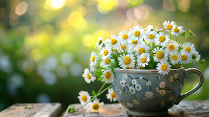 Obraz na płótnie Canvas Chamomile Flowers In Teacup