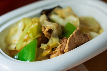Chinese food, fried pork with cabbage