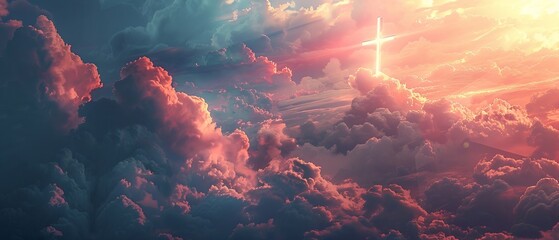 Holy cross, clouds, and light background - obrazy, fototapety, plakaty