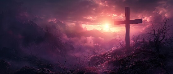 Obraz premium Holy cross, dawn over Golgotha