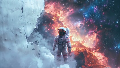 Journey Beyond the Known: An Astronaut's Leap Through a Tear in Space Into the Galactic Depths
