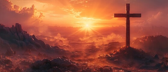 Golgotha's sunrise with emblematic cross