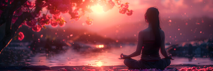 Tranquility Amidst the Blossoms: A Serene Meditation Scene