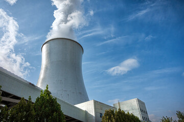Steam Emission from Power Plant Cooling Tower on Clear Day
