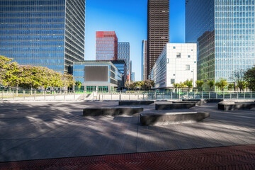 Contemporary City Square with Skyscrapers and Seating
