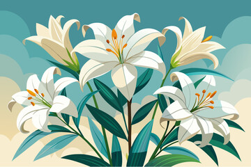 Delicate white lilies bathed in soft sunlightIllustration