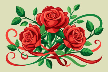 Elegant red roses entwined in a bouquet Illustration