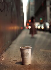 A paper cup of coffee on the street in New York City.