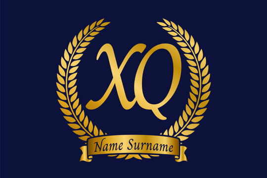 Initial letter X and Q, XQ monogram logo design with laurel wreath. Luxury golden calligraphy font.