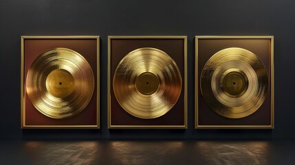 Gold plates in a rectangular frame, black background