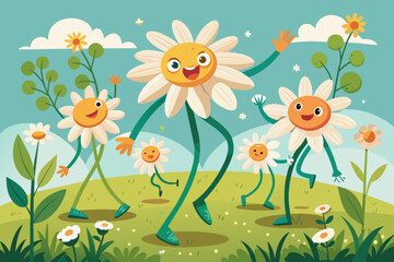 Whimsical daisies dancing in a field Illustration