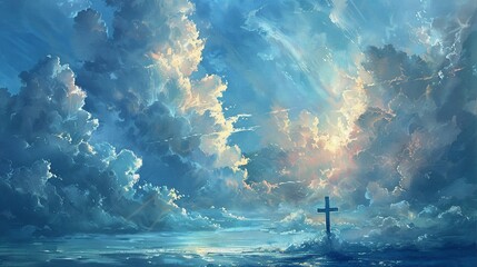 Cross and clouds symbolizing faith - obrazy, fototapety, plakaty