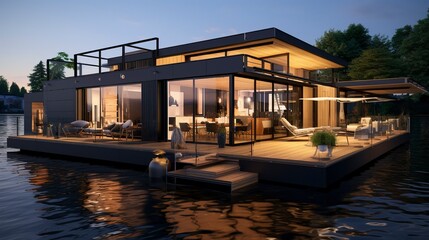 Obraz premium A photo of Contemporary Houseboat Living