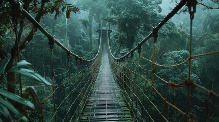 Tranquil hanging bridge above dense forest Peaceful natural retreat with stunning scenery Perfect for adventure and travel ideas