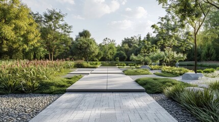 Blank mockup of a minimalist public garden layout sign showcasing a simple layout and key features of the gardens. .