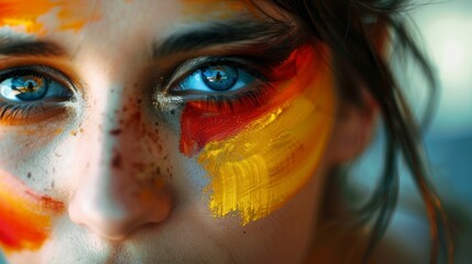 beautiful woman with her face painted with the flag of Germany in high resolution and high quality HD - obrazy, fototapety, plakaty