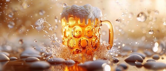 Chilled beer mug 3D illustration - obrazy, fototapety, plakaty
