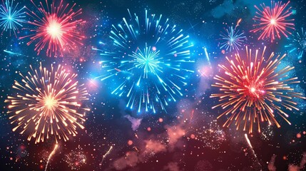 Celebration card, fireworks display background, explosive joy