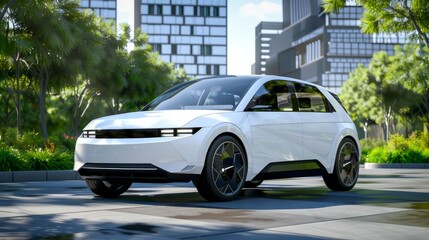 Concept of electric car in the future 2050, compact light hatchback