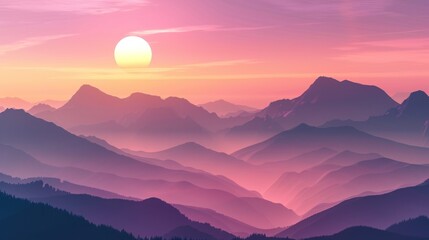 3d illustration beautiful scene mountains during sunset summer natural landscape. AI generated image