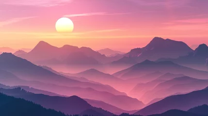 Foto op Canvas 3d illustration beautiful scene mountains during sunset summer natural landscape. AI generated image © MUCHIB