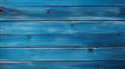 Fototapeta premium Wooden blue table, top view. The texture of a wooden background consisting of boards painted with blue paint, designed for photographs.