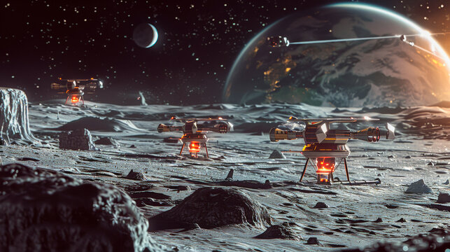 Futuristic Mining Facility Harvesting Minerals from Asteroids in Interstellar Mining Operation