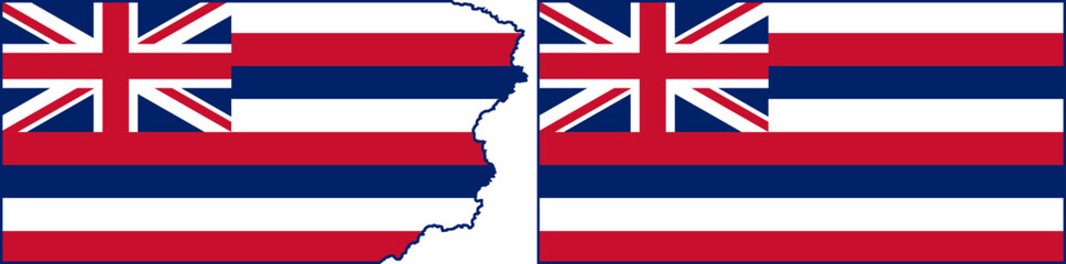 Hawaii State flags vector. Standard flag and with torn edges