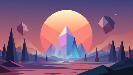 As the sun sets in the Crystalline Biome the landscape transforms into a surreal dreamscape. The crystal structures seem to come alive glowing - obrazy, fototapety, plakaty