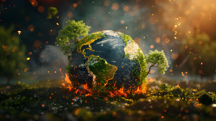 Save Our Planet: Illustration of Earth in Space, Environmental Theme - obrazy, fototapety, plakaty