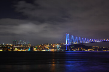 Fototapeta na wymiar city harbour bridge at night, istanbul