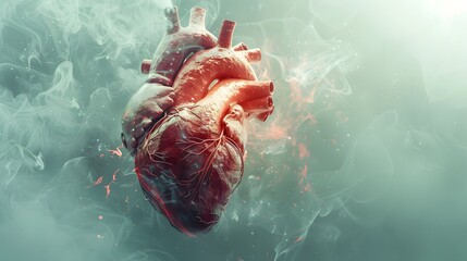 Human Heart Surrounded by Ethereal Smoke, a Metaphor for Stress and the Ephemeral Nature of Life