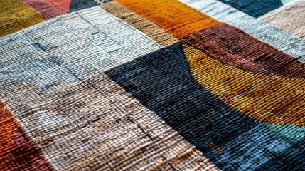 Woven rug showcasing abstract geometric patterns through macro photography
