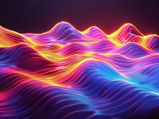 3D neon waves on black backdrop