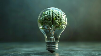 3D growing idea within lightbulb brain