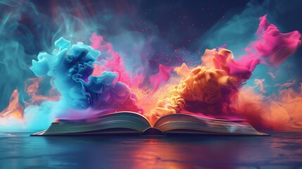 3D desktop background with vibrant book imagery