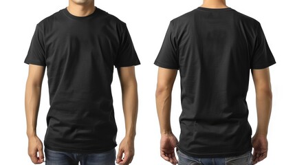Front and back view Young man donning stylish black t shirt