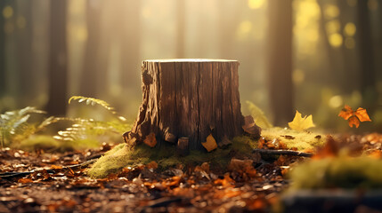 Autumn forest tree stump - obrazy, fototapety, plakaty