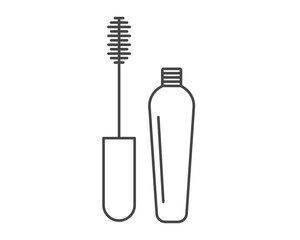 Makeup and Cosmetics related line. Beauty linear Vector graphic icons beauty and cosmetics in the form of eyelashes, mascara with brush. Outline signs and symbols.