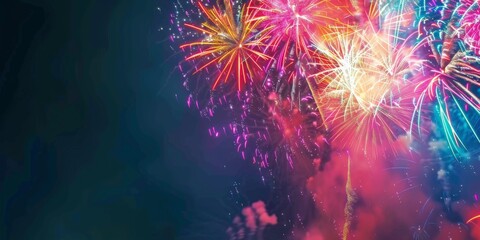 Vibrant Fireworks Display Lighting Up the Night Sky During a Festive Celebration - obrazy, fototapety, plakaty