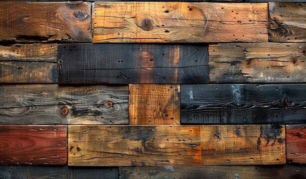A detailed view of a vertical wall constructed from wooden planks, highlighting the texture and pattern of the material