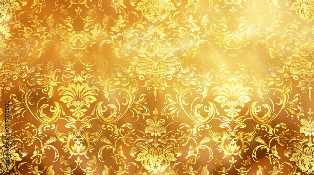 Sticker shiny golden vintage style seamless pattern background