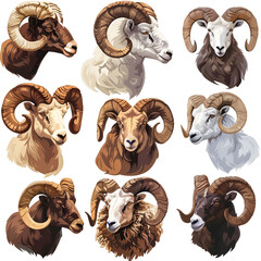 Clipart illustration featuring a various of ram on white background. Suitable for crafting and digital design projects.[A-0002]