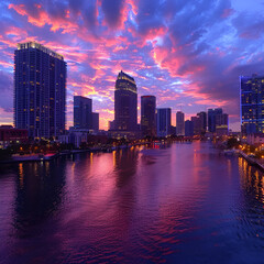 Fototapeta na wymiar Tampa Florida USA Downtown Skyline, city skyline at night