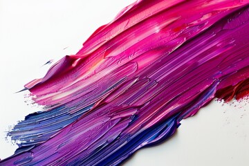 Vibrant brushstroke of pink and purple paint with dynamic texture and vivid contrast on a bright white background.