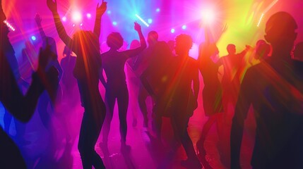 happy people dancing in a disco with their backs to their backs with open arms in high resolution and high quality HD