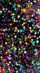 Gold or colorful stars confetti texture overlay isolated on black background for festive event decoration. Colorful confetti celebration. High quality AI generated image